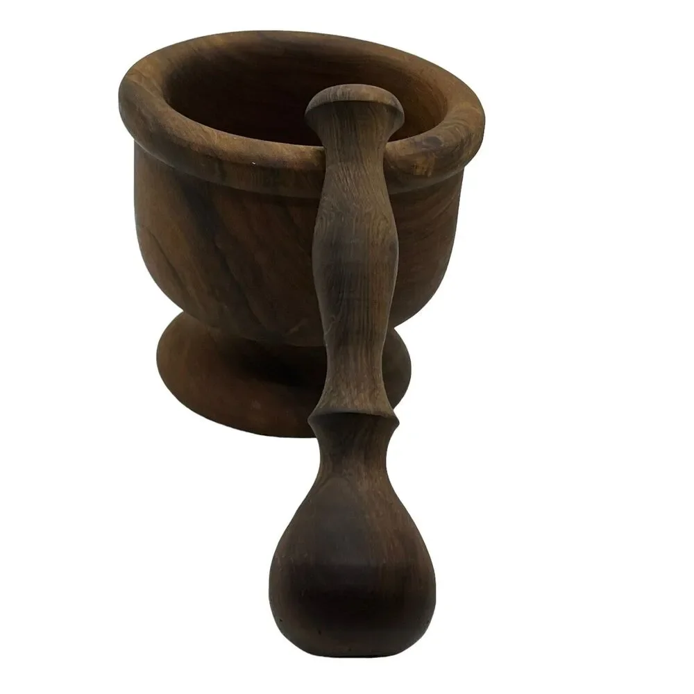 Wooden Mortar & Pestle Set Made in Spain Herb Crusher Grinder Apothecary Medical